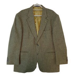 Lands End Lambswool‎ Wool Blazer Mens 43R Brown Herringbone Classic Quiet Luxury